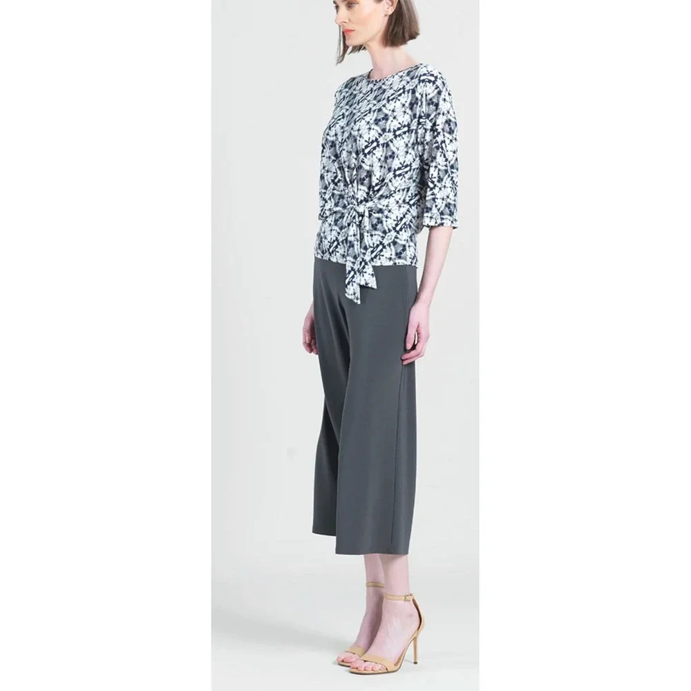 Clara Sun Woo Textured Side‎ Tie Top Circle Emblem Travel Fabric Size Small $125